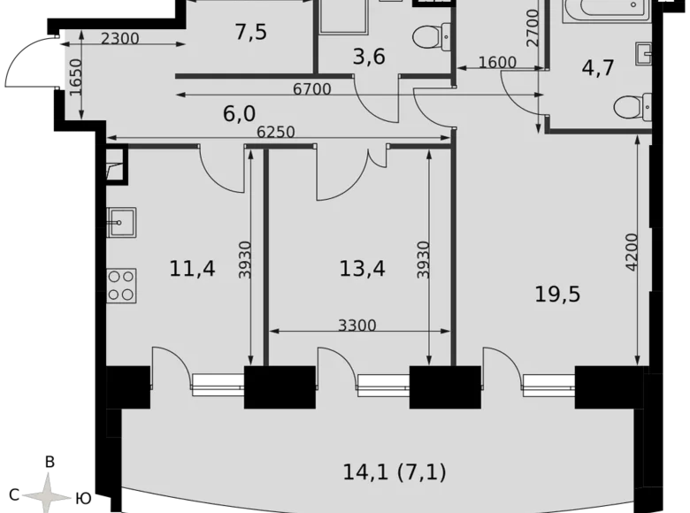 Appartement 2 chambres 73 m² North-Western Administrative Okrug, Fédération de Russie