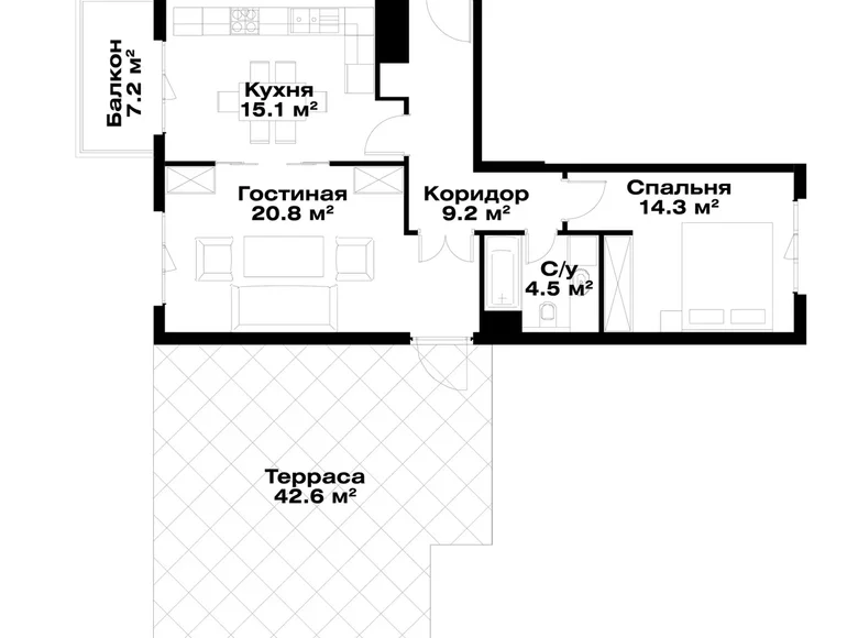 Квартира 2 комнаты 79 м² Ташкент, Узбекистан