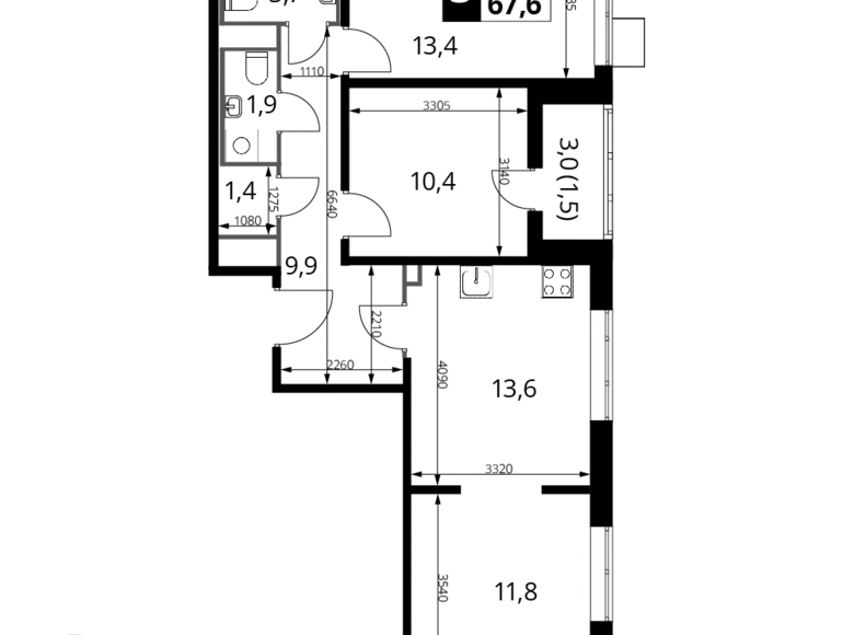 Mieszkanie 3 pokoi 68 m² Nekrasovka District, Rosja