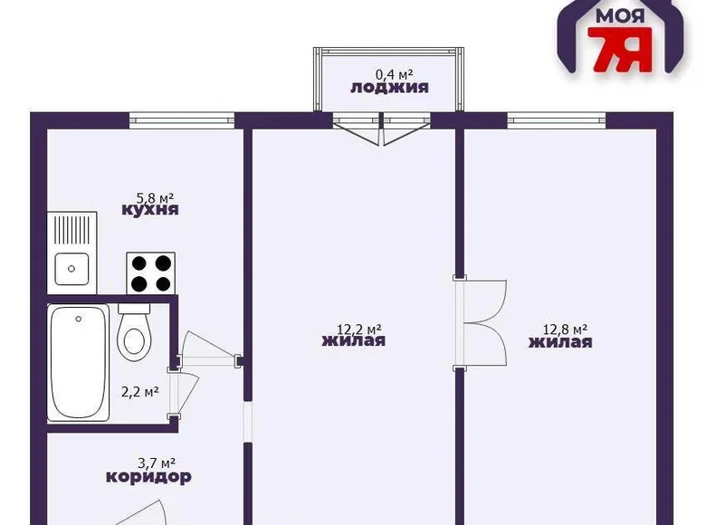 Квартира 2 комнаты 48 м² Минск, Беларусь