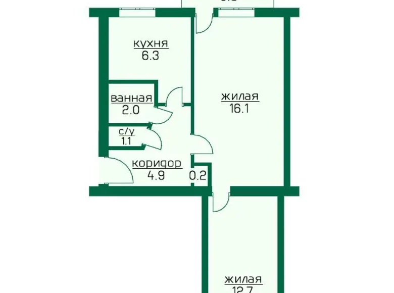 Квартира 2 комнаты 43 м² Барановичи, Беларусь