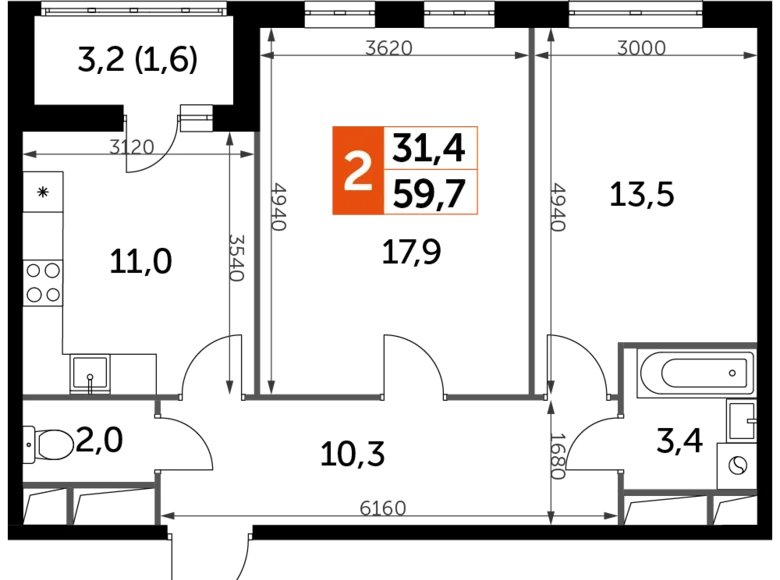 Apartamento 2 habitaciones 60 m² Razvilka, Rusia