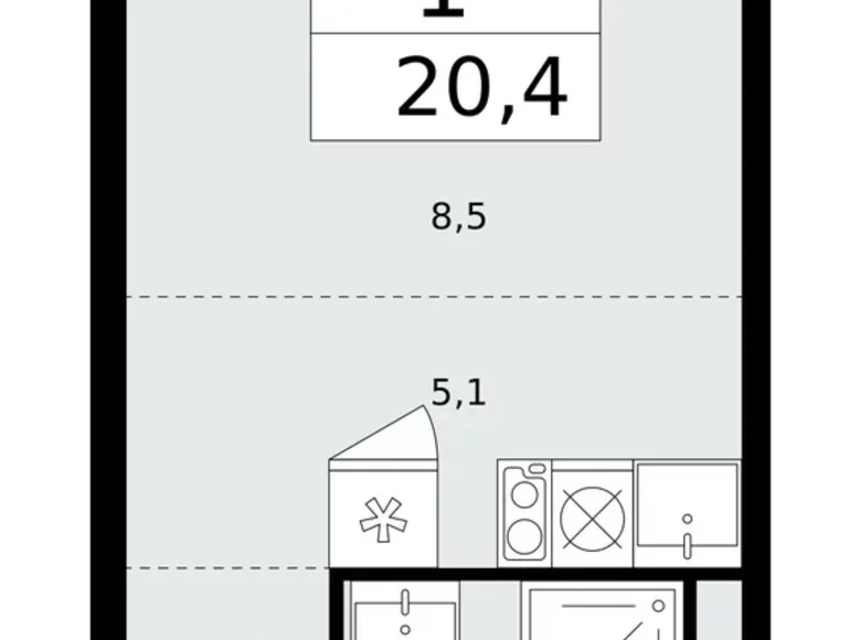 Apartamento 1 habitación 20 m² poselenie Desenovskoe, Rusia