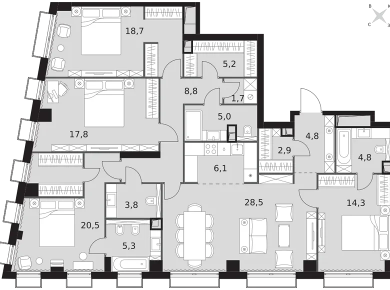 Mieszkanie 5 pokojów 148 m² North-Western Administrative Okrug, Rosja