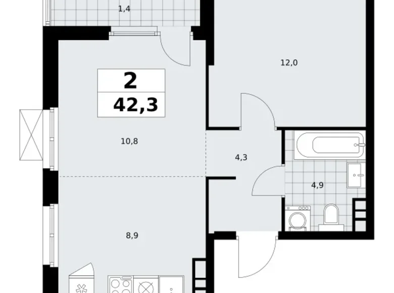 Apartamento 2 habitaciones 42 m² South-Western Administrative Okrug, Rusia