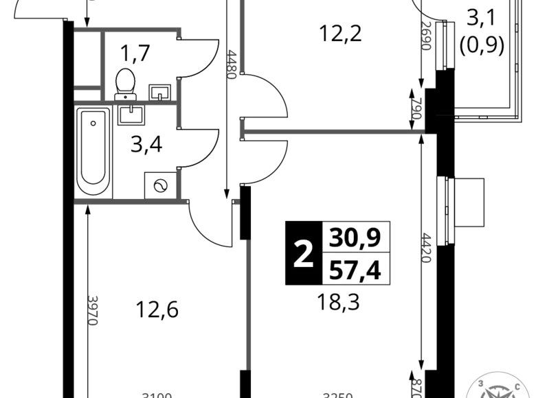 Apartamento 2 habitaciones 57 m² Potapovo, Rusia