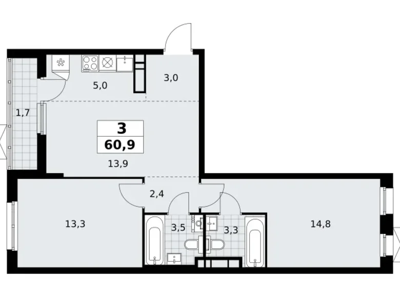 Mieszkanie 3 pokoi 61 m² poselenie Sosenskoe, Rosja