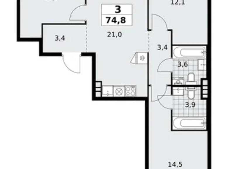 Appartement 3 chambres 75 m² poselenie Sosenskoe, Fédération de Russie