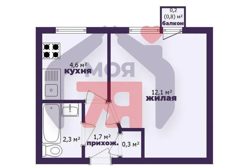 Wohnung 1 zimmer 21 m² Baryssau, Belarus