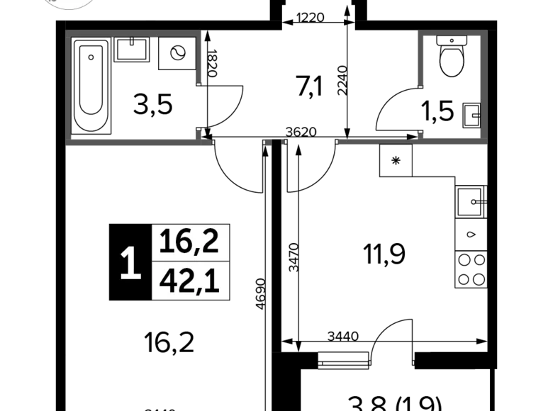 Appartement 1 chambre 42 m² Khimki, Fédération de Russie