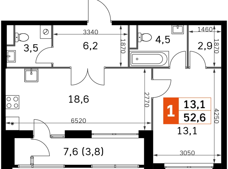 Appartement 2 chambres 53 m² Moscou, Fédération de Russie