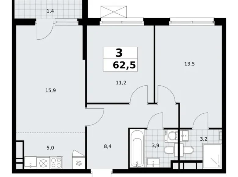 Apartamento 3 habitaciones 63 m² poselenie Sosenskoe, Rusia