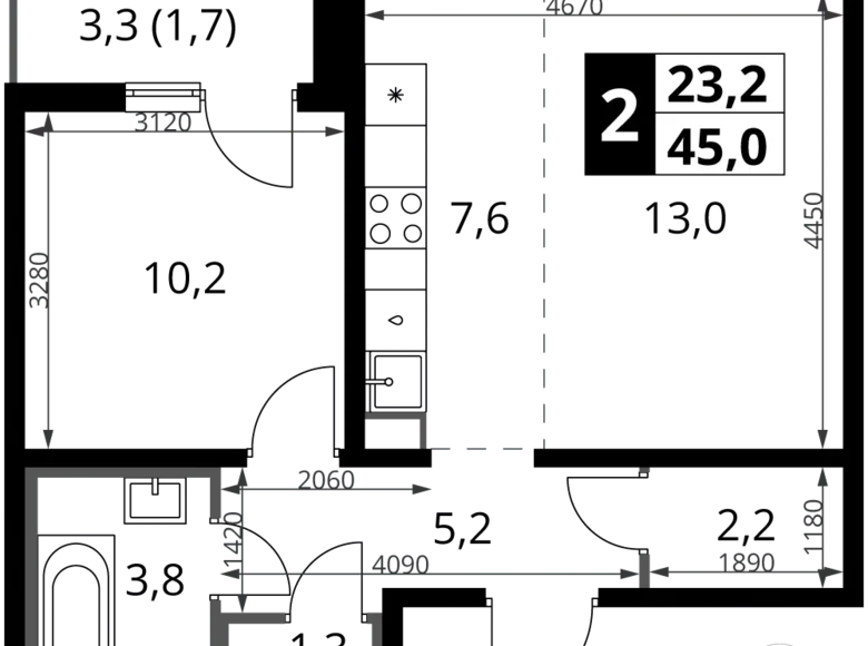 Apartamento 2 habitaciones 45 m² Leninsky District, Rusia