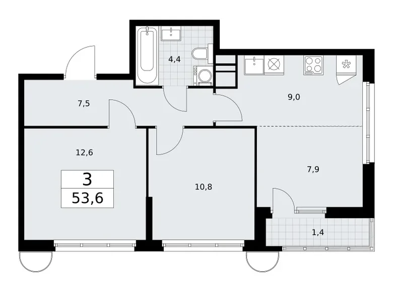 3 room apartment 54 m² Vnukovo, Russia