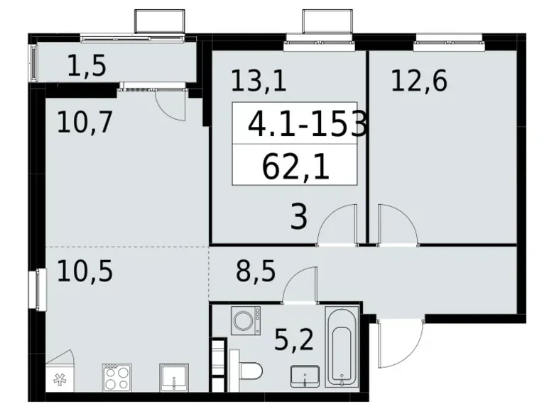 3 room apartment 62 m² South-Western Administrative Okrug, Russia