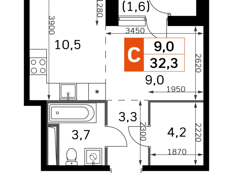 Студия 1 комната 32 м² Москва, Россия