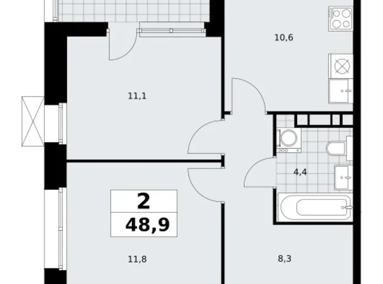 Apartamento 2 habitaciones 49 m² poselenie Sosenskoe, Rusia