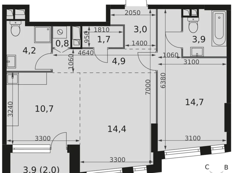 Wohnung 2 zimmer 60 m² Moskau, Russland