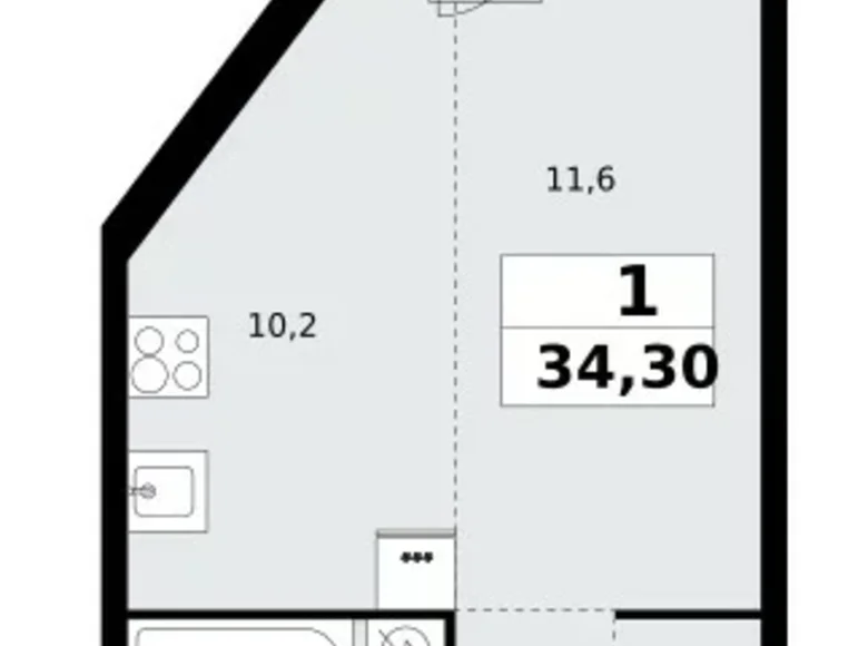 Квартира 1 комната 34 м² Северный административный округ, Россия