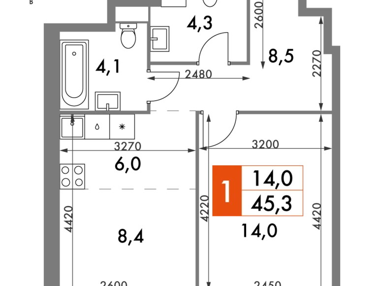 Appartement 2 chambres 45 m² Konkovo District, Fédération de Russie