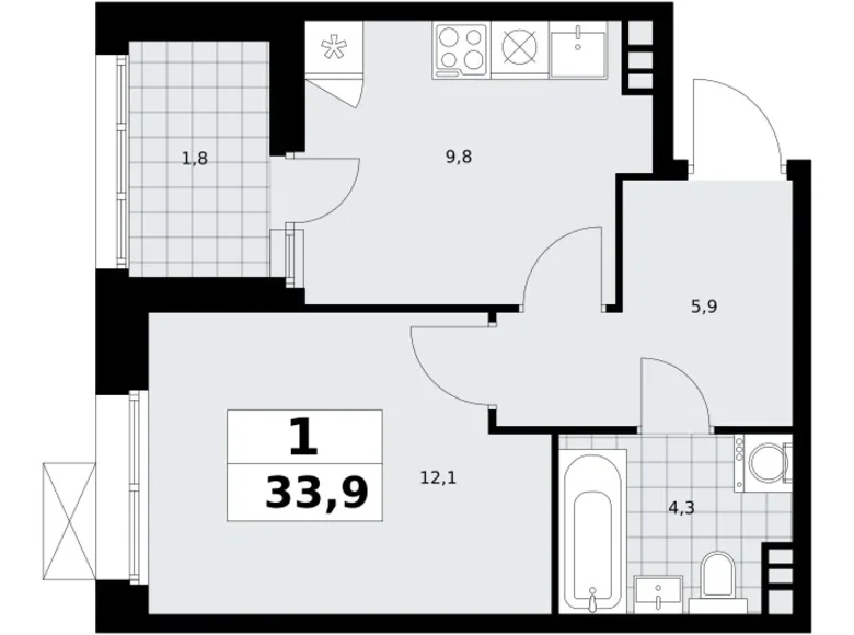 Mieszkanie 1 pokój 34 m² poselenie Sosenskoe, Rosja