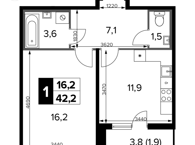 Mieszkanie 1 pokój 42 m² Chimki, Rosja