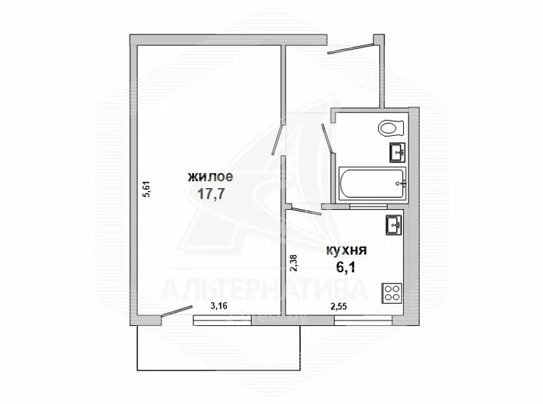 Wohnung 1 zimmer 30 m² Brest, Belarus