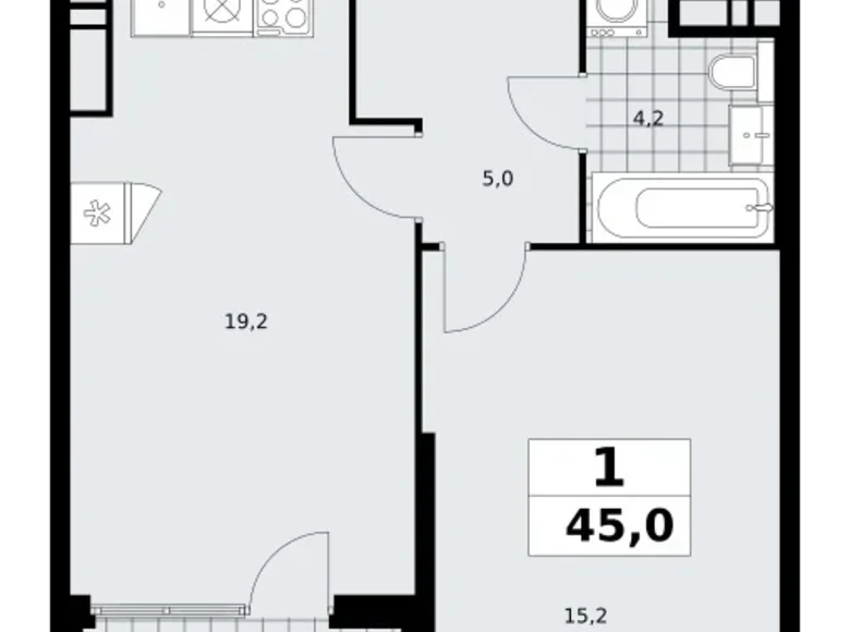 Квартира 1 комната 45 м² поселение Сосенское, Россия