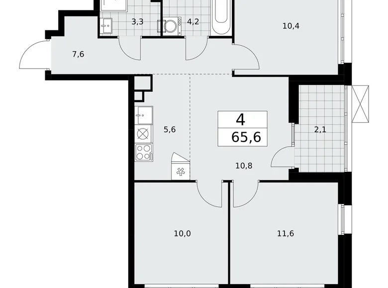 4 room apartment 66 m² poselenie Desenovskoe, Russia