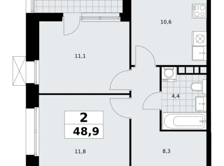 Wohnung 2 zimmer 49 m² poselenie Sosenskoe, Russland