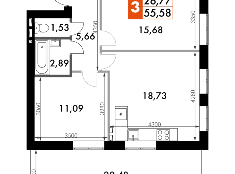 Квартира 2 комнаты 55 м² Наро-Фоминский городской округ, Россия