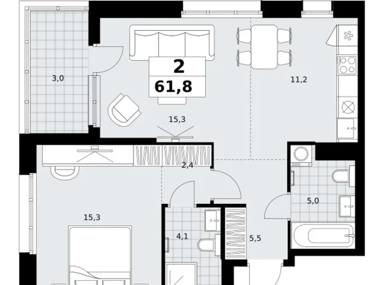 Apartamento 2 habitaciones 62 m² Kommunarka, Rusia