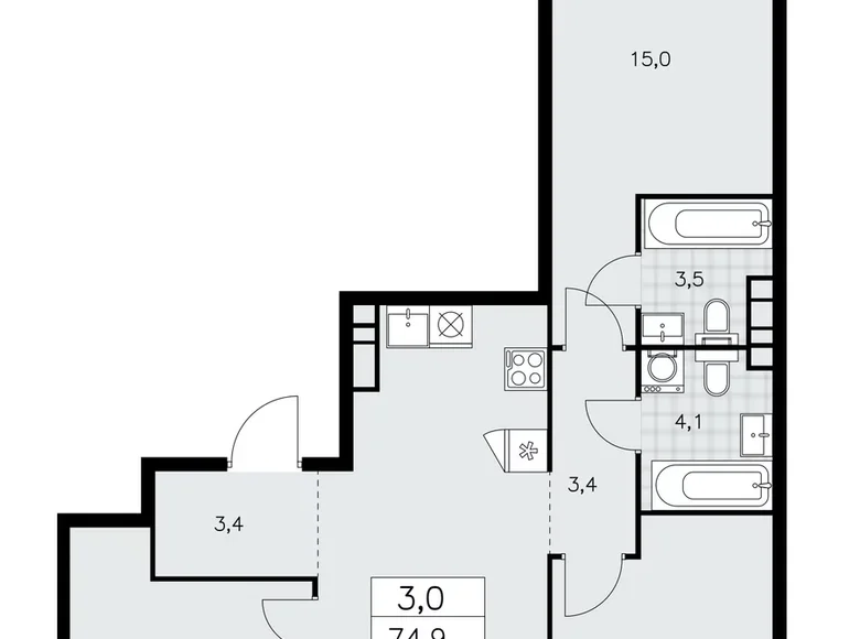 Mieszkanie 3 pokoi 75 m² poselenie Sosenskoe, Rosja