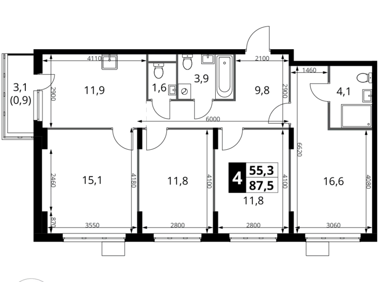 Mieszkanie 4 pokoi 88 m² Potapovo, Rosja