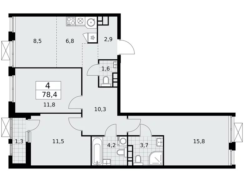 4 room apartment 78 m² poselenie Sosenskoe, Russia