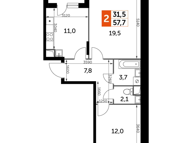 Квартира 2 комнаты 58 м² Развилка, Россия