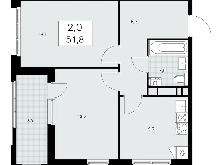 Wohnung 2 Zimmer 52 m² poselenie Sosenskoe, Russland