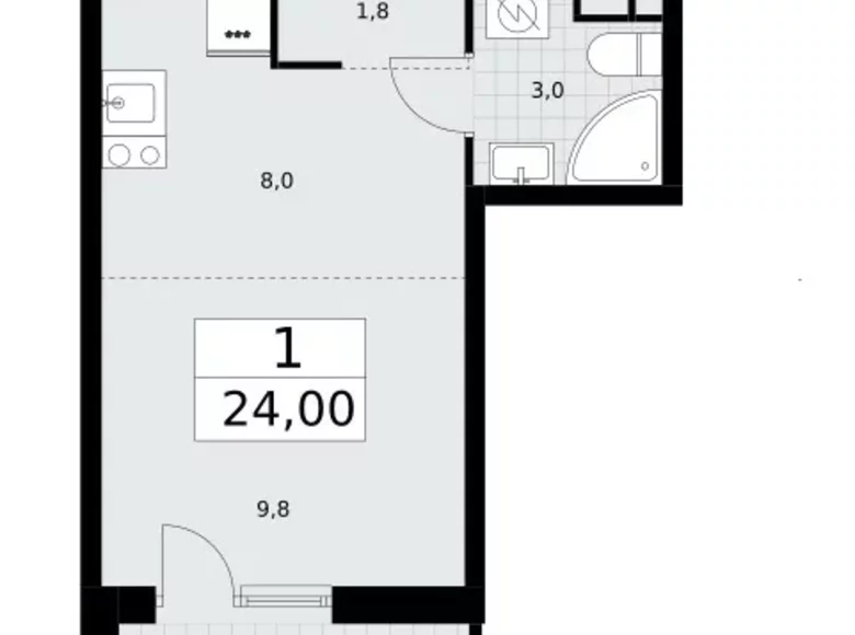 Квартира 1 комната 24 м² Postnikovo, Россия