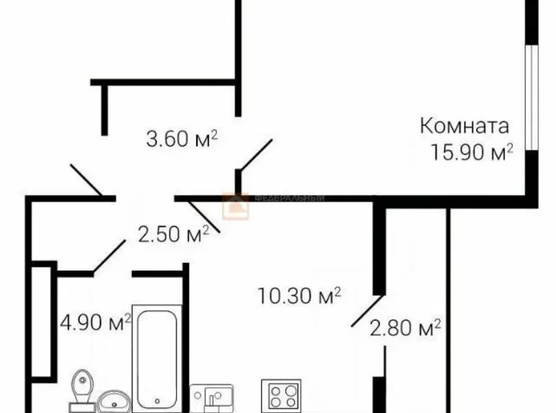 1 room apartment 38 m² Voronezh, Russia