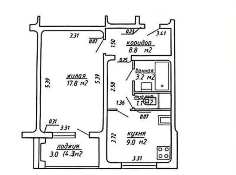 1 room apartment 43 m² Minsk, Belarus