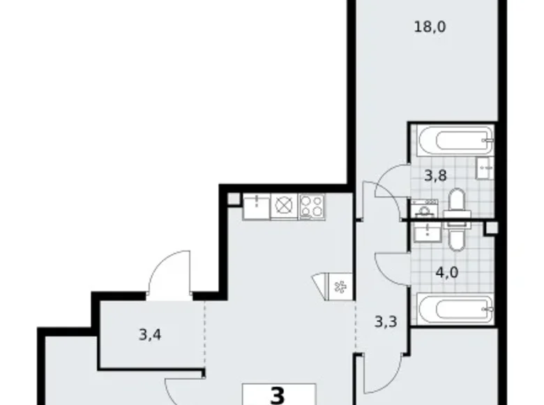 3 room apartment 77 m² poselenie Sosenskoe, Russia