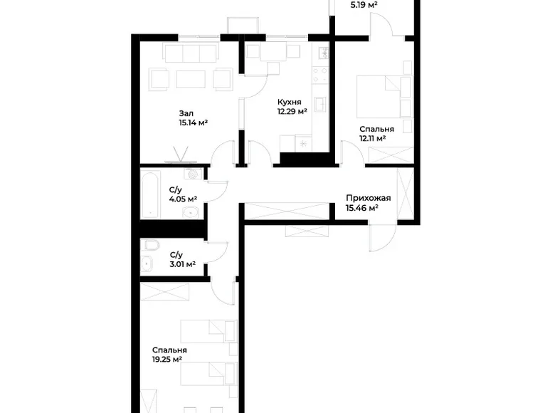 Kvartira 3 xonalar 87 m² in Shaykhontohur Tumani