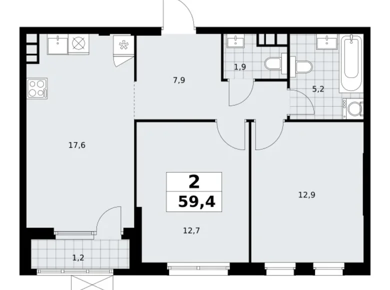 Appartement 2 chambres 59 m² South-Western Administrative Okrug, Fédération de Russie