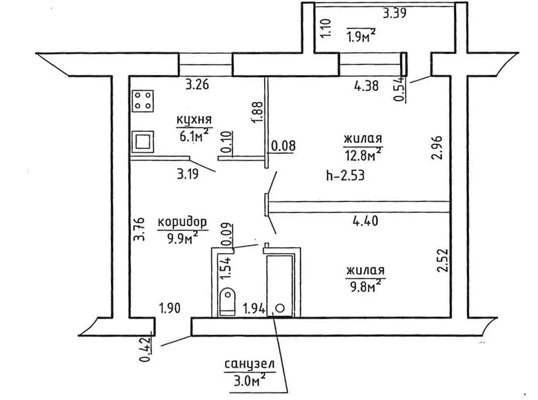 Wohnung 2 zimmer 44 m² Smaljawitschy, Weißrussland