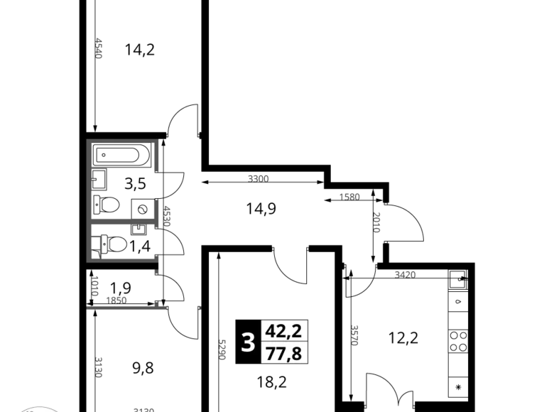 Квартира 3 комнаты 78 м² Ленинский район, Россия