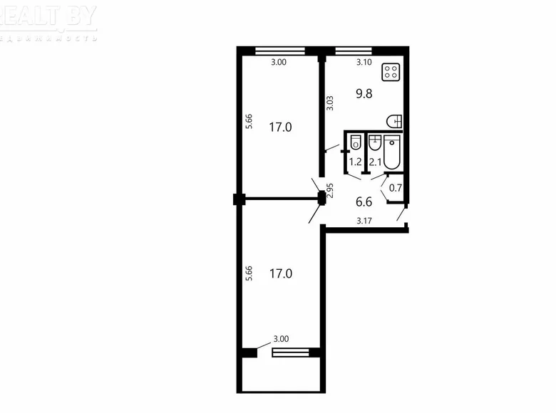2 room apartment 54 m² Minsk, Belarus