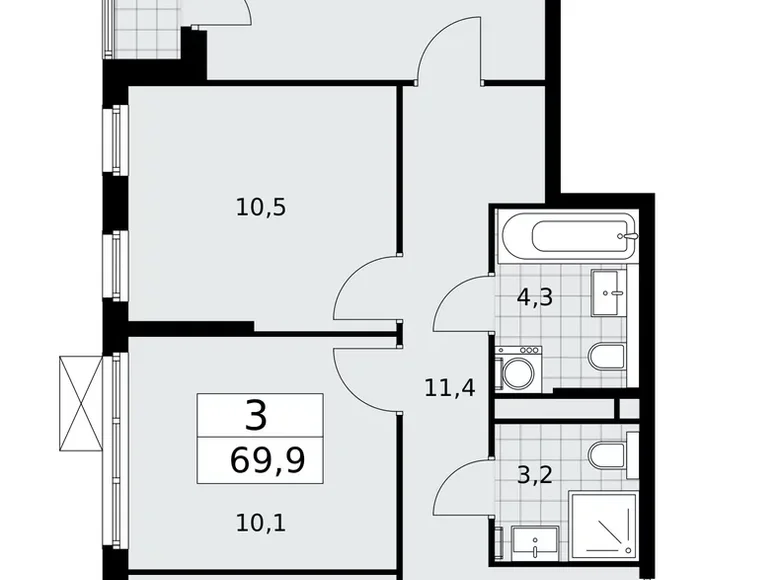 Wohnung 3 Zimmer 70 m² poselenie Sosenskoe, Russland