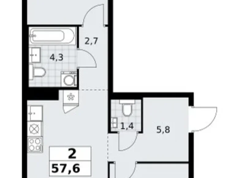 Квартира 2 комнаты 58 м² район Троицк, Россия