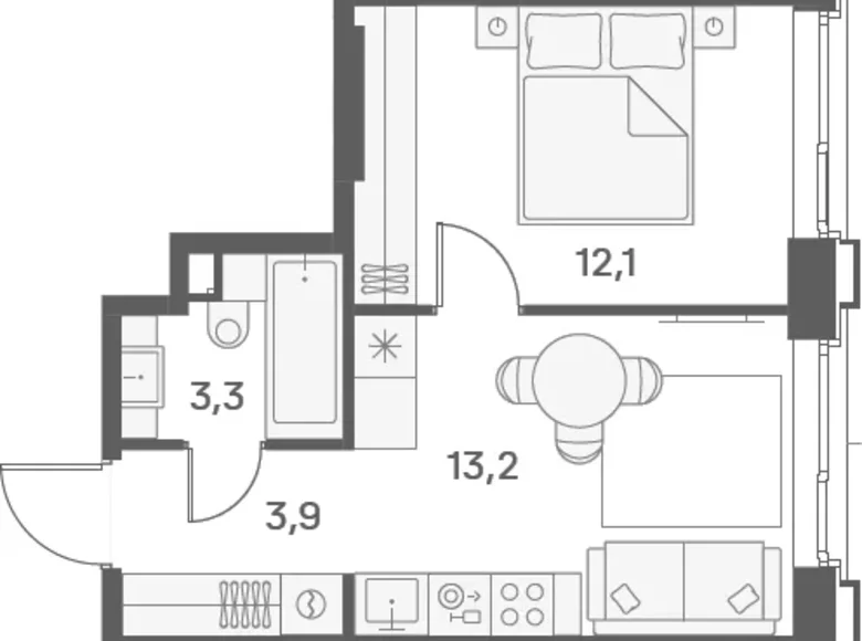 1 bedroom apartment 33 m² Moscow, Russia