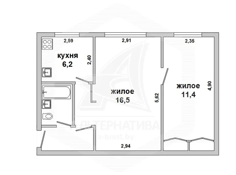 Wohnung 2 zimmer 44 m² Brest, Weißrussland